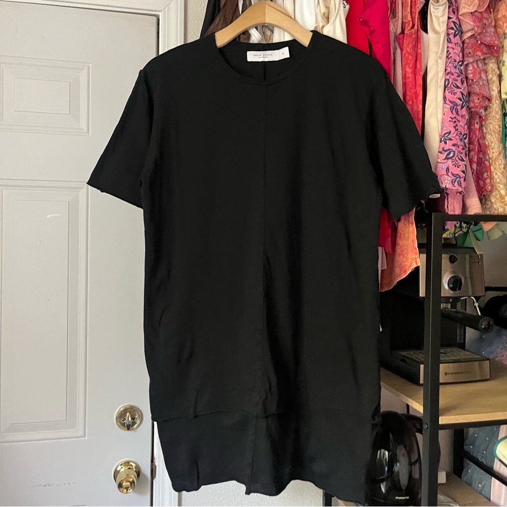 DANIEL PATRICK black crew neck short sleeve double layered long line hem tshirt‎
